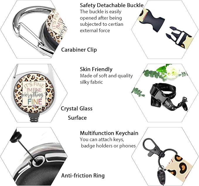 ID Badge Holder with Breakaway Lanyard, Retractable Badge Reel Heavy Duty, It's Fine I'm Fine Lanyards for ID Badges Ajustable, Teacher Nurse Work Office Gifts