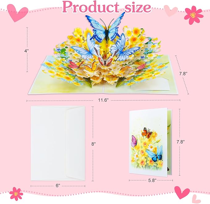 D4DREAM 3D Floral Butterfly Card for Women - Mothers Day Butterfly Flowers Pop Up Greeting Card Thinking of You Cards Sympathy Memorial Birthday Gifts for Grandma Mom Wife