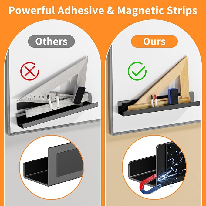 Carmanon Magnetic Book Shelf for Whiteboard, Reusable Acrylic Book Display Shelf with Strong Adsorption Capacity, Magnetic Book Holder for Classroom Refrigerator Office Teacher Kids, Black