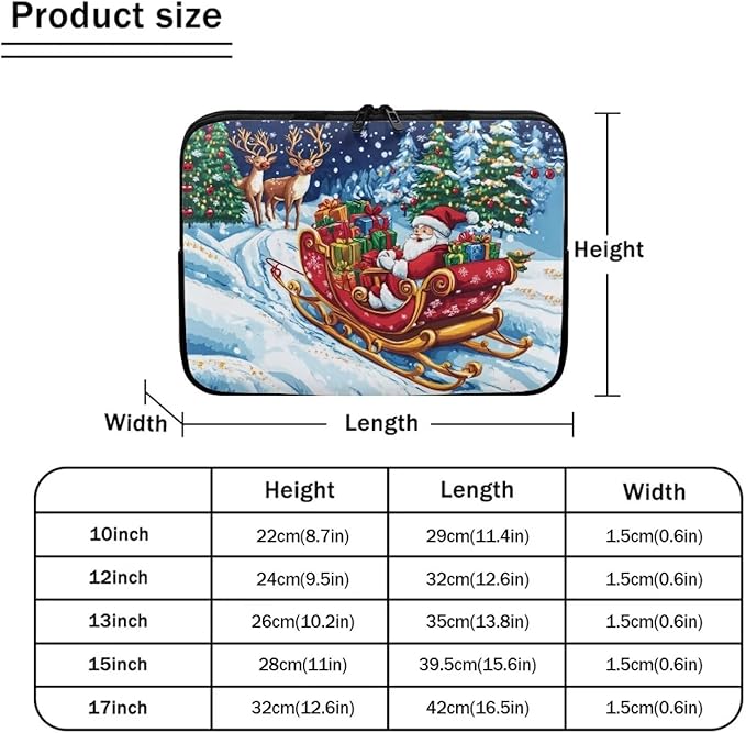 Santa Claus Lap Top Case for Women Girls 13 inch Laptop Sleeve Portable Computer Sleeve Bag Christmas Laptop Protector with Multiple Uses Women Teens Tablet Bag