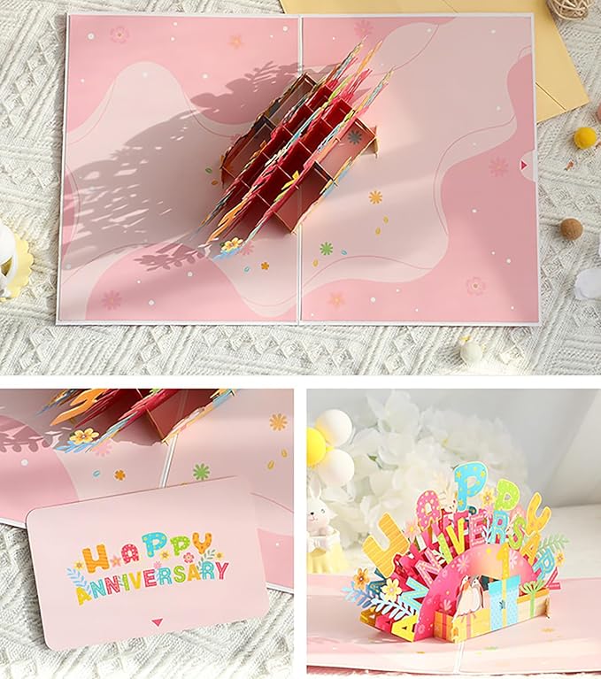 Happy Anniversary Pop Up Card, 3D Wedding Anniversary Greeting Cards, A Romantic Gift for Couple Parents Girlfriend Boyfriend Wife Husband
