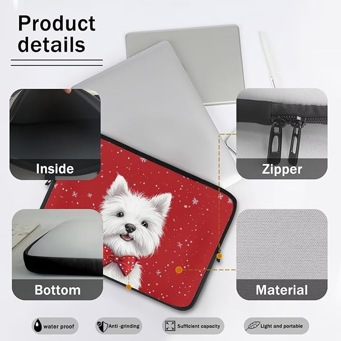 Christmas Laptop Sleeve for Women Lap Top Case Portable Lightweight Computer Sleeve 10 inch Laptop Pouch Slim Laptop Protector with Versatile Uses Tablet Bag