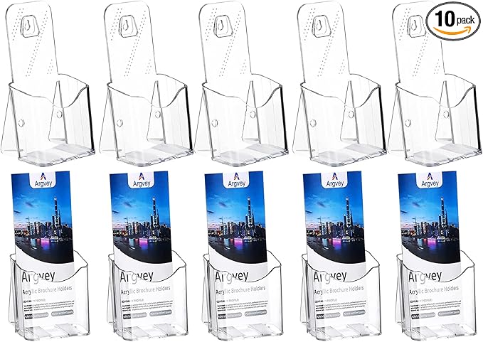 Acrylic Brochure Holder, 10 Pack Plastic Trifold 4 Inches Wide Pamphlet Holder Wall Mount/Countertop Organizer for Display Flyer, Booklet, Document, Literature