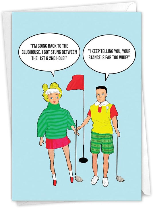 NobleWorks - Funny Happy Birthday Card with Envelope - Congrats Greeting Card for Golfers, Sports, Birthday Fun - Stung Between Holes C6964BDG
