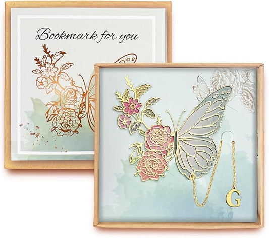 Metal Butterfly Bookmark for Women Cute Book Lovers Gift Butterfly Bookmarks Inital Book Mark Gifts for Reading Women Friend Teacher Appreciation Gifts Mom Birthday Valentines Day Christmas Gift, G