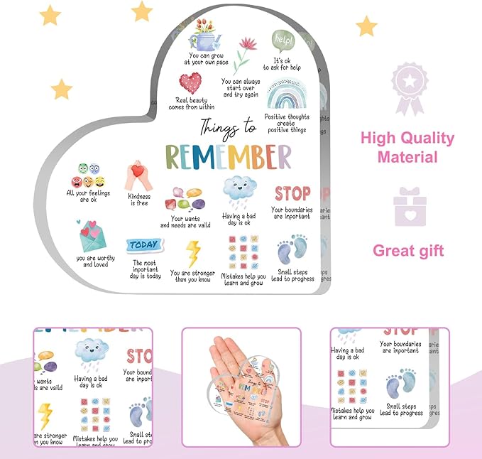Mental Health Gifts, Things to Remember Mental Health Decor, Therapy Office Decor, Mindfulness Decor for Therapy Office Acrylic Heart Gifts, School Counselor Sign, Psychology Therapy Gift