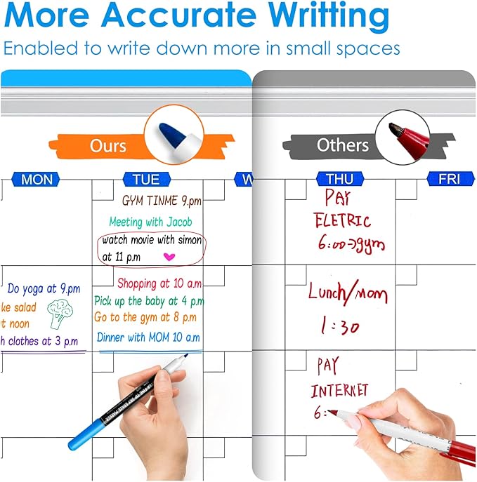 maxtek Dry Erase Markers Ultra Fine Tip, 0.7mm, Low Oror, Extra Fine Point Dry Erase Markers for Planning Whiteboard, Calendar Boards, 6 Count