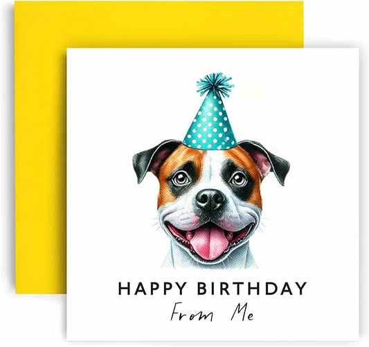 Huxters Birthday Card from the Dog – American Staffordshire Terrier - Happy Birthday to Dog Mum and Dog Dad – Birthday Card from the Dog to Friends Family First Birthday (American Staff Terrier)