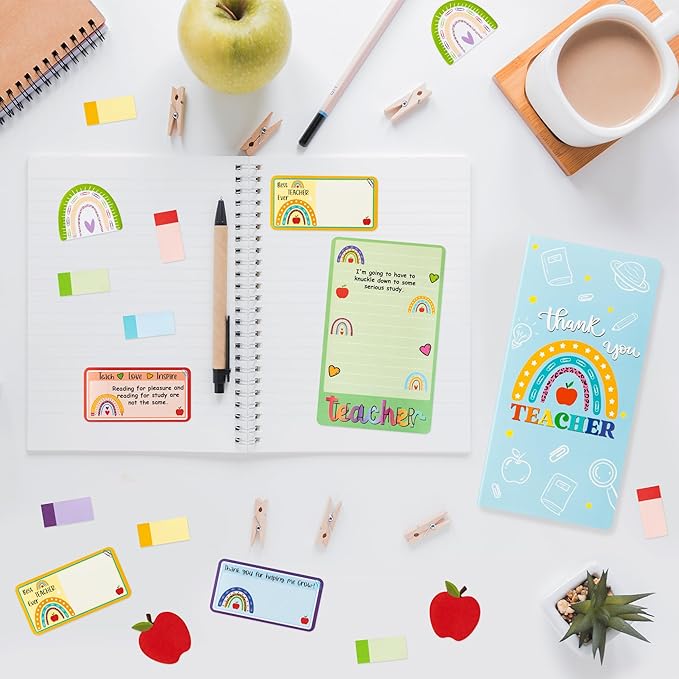 Boho Rainbow Teacher Sticky Notes Set, 550 Sheets, Thank You Teacher Self-Stick Note Pads Teacher Appreciation Gift Writing Memo Pads Page Marker Back to School Office Supplies (Color)