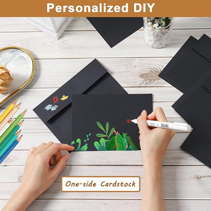 Black Blank Greeting Cards and Envelopes 4 x 6 Heavyweight Flat Cardstock and A4 Envelopes Printable Self Seal 20 Packs for DIY Wedding Invitations, Birthday, Thank You Cards