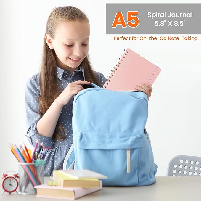 Lined Spiral Journal Notebook, A5 College Ruled Notebook for Journaling, Note-Taking, and Daily Planning, Durable Hardcover with an Elegant Design, Pink