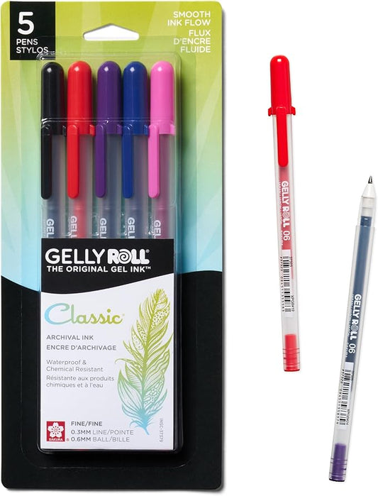 SAKURA Gelly Roll Gel Pens - Fine Point Ink Pen for Journaling, Art, or Drawing - Assorted Colored Ink - 5 Pack