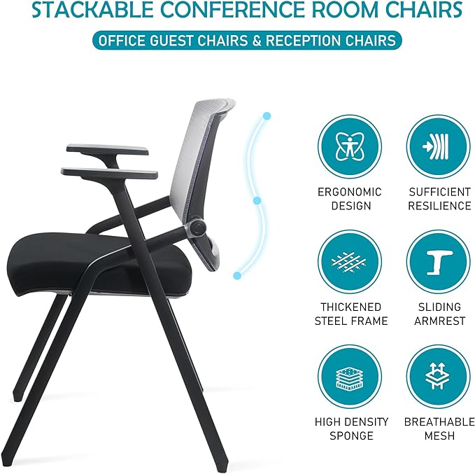 Conference Room Chairs, Folding Office Desk Chair with Lumbar Support and Sliding Armrest, Stackable Office Guest Chairs & Reception Chairs 20 Pack with Wheels