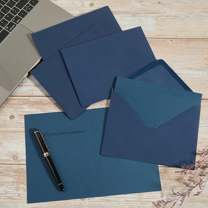 50 Pack Navy Blue A6 Envelopes with Cards 4x6 Thick Folded Cardstock and Gold Stickers for Greeting Cards, Wedding, Birthday, Invitations, Baby Showers (Navy Blue, 4x6)