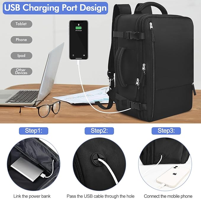 Travel Backpackfor Men Women Flight Approved, Carry-on Backpack Personal Item Backpack Bag Luggage on Airplanes, Black Backpacks for Traveling, Travel Essentials Must Haves