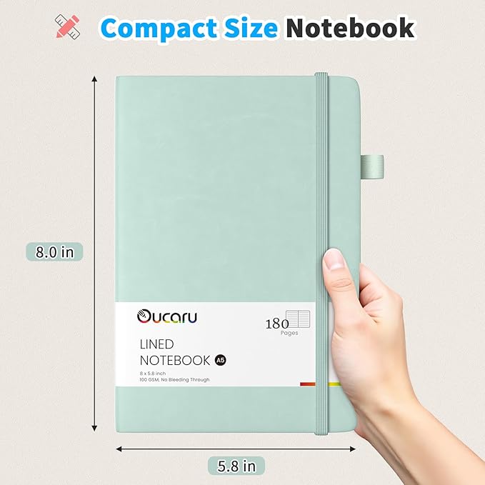 Lined Journal Notebook, 4 Pack, 180 Pages, A5 Journals for Writing, 100 GSM Thick Paper, Small Notebooks Daily Journal for Women Men Work, Business, School, Travel Supplies