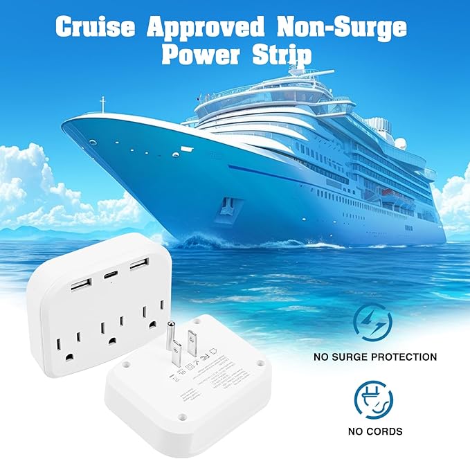 15 Pcs Cruise Essentials Accessories Kit Must Haves Set Include Non-Surge Power Strip, Retractable Cruise Lanyards for Ship Card, Luggage Tags Holder, Towel Bands, Anti Nausea Wristband, Magnetic Hook