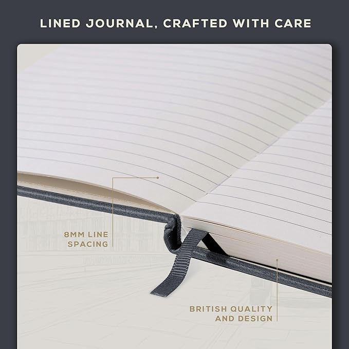 BEECHMORE BOOKS Lined Journal Notebook, 5.8 x 8.3 inch, A5 160 Lined Pages, Hardcover Leather Journals for Women, Men, Writing and Notebooks for Work - 120 GSM Thick Paper, Gifts Box Included