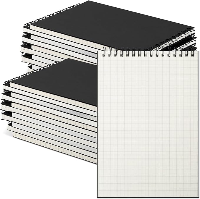 Graph Paper Spiral Notepad A5 Top Wirebound Notepad Grid Notebook Steno Pads Memo Notebook Grid Paper 140 Pages for Writing Sketching Drawing Office Supplies(Black,18 Pack)