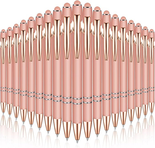 Zonon 38 Pieces Rubberized Ballpoint Pen with Stylus Tip Stylish Metal Pen Capactive Styli with Soft Rubberized Grip, Black Ink for Most Devices(Rose Gold)