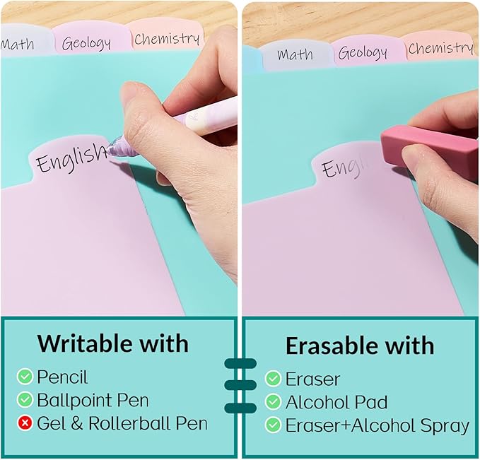 Sooez 8-Tab Durable Plastic Write & Erase Big Tab Dividers for 3 Ring Binder, Aesthetic Cute Pastel Binder Dividers for Student, Teacher, Office, Home Organizers, 1 Set, Muted