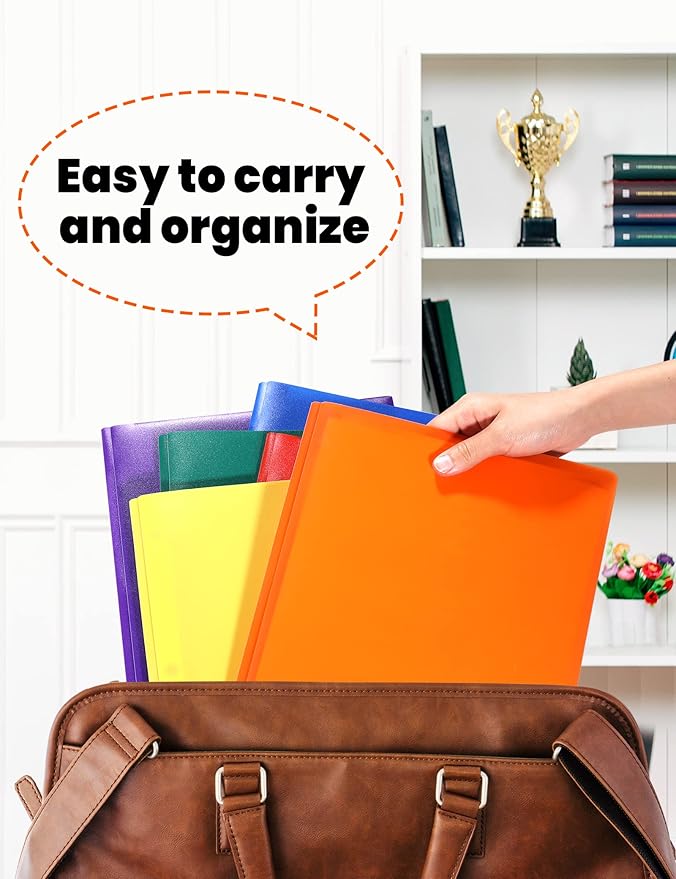 SUNEE 2 Pocket Folders with Prongs (12 Pack, Assorted Color) Plastic Folders with Pockets and Prongs Fit Letter Size, Poly Folders with Pockets for School Office Home Business