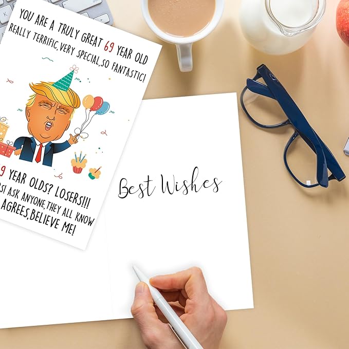 Funny Trump 69th Birthday Card, 69th Birthday Gifts for Men Women, Happy 69th Birthday Decorations Card for Him Her, Unique 69 Year Old Birthday Gifts Cards for Husband Wife