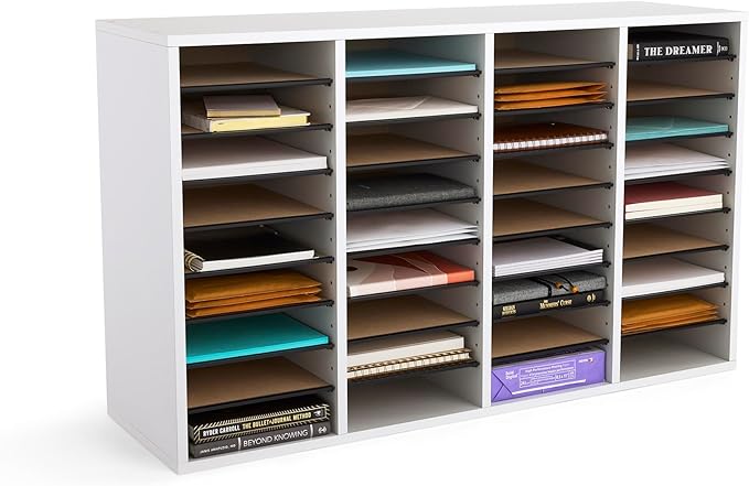 Safco Wooden Paper and Mail Organizer for Home Office and Classroom, Adjustable Shelves and Stackable