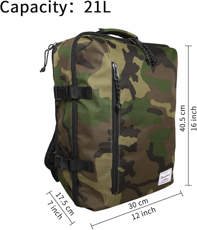 Underseat Carry-On Backpack Luggage Lightweight Casual Laptop Backpack MacBook Pro 16 Travel Gym Sport Daypack 21L, Green Camo