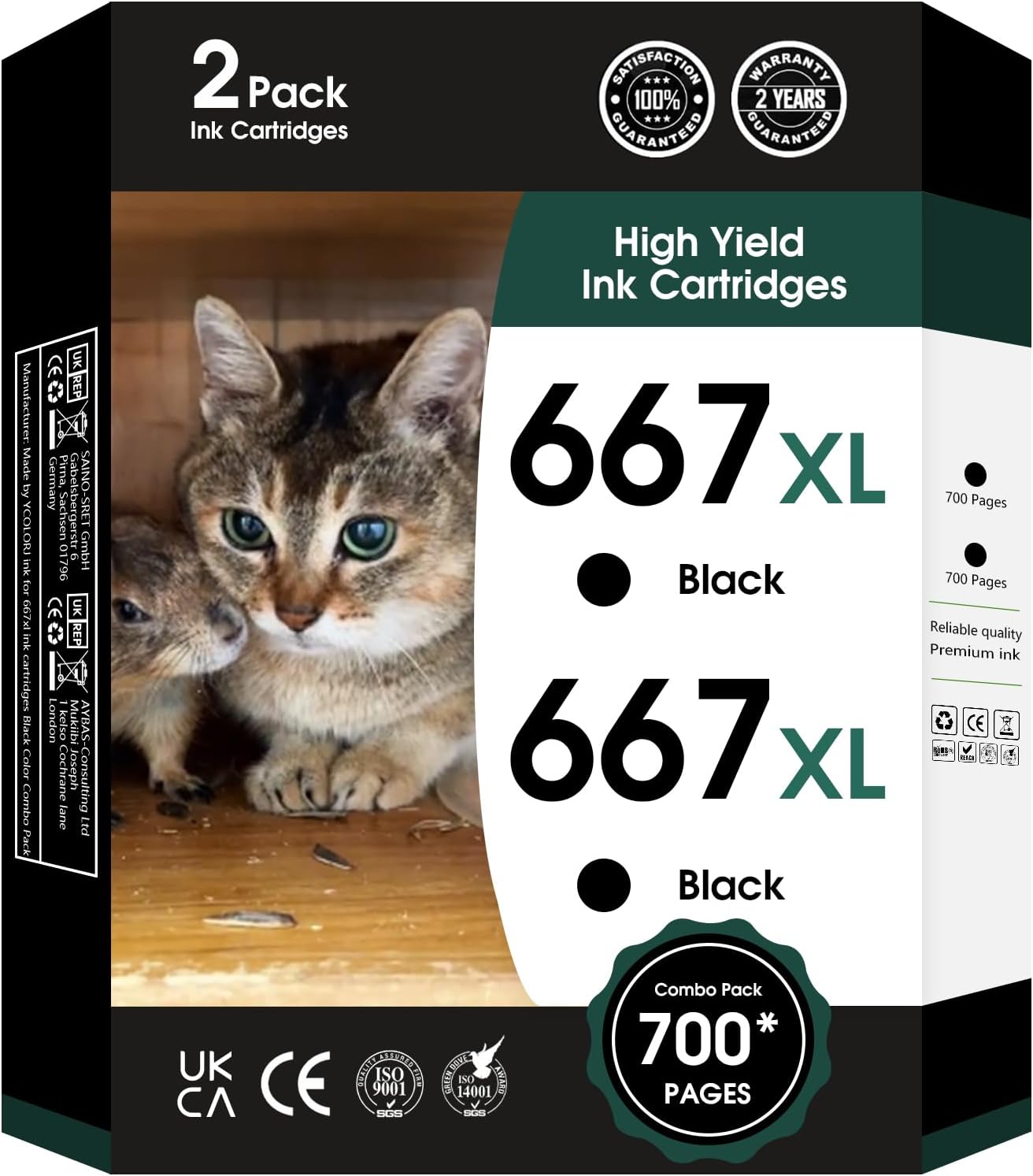 667XL 667 XL 667 Ink Cartridges Replacement for hp 667 Ink cartridges Black and Color Work for Deskjet Ink Advantage 1275 2375 2775, Deskjet Ink Advantage Plus 6075 6475 6476 (2 Black)