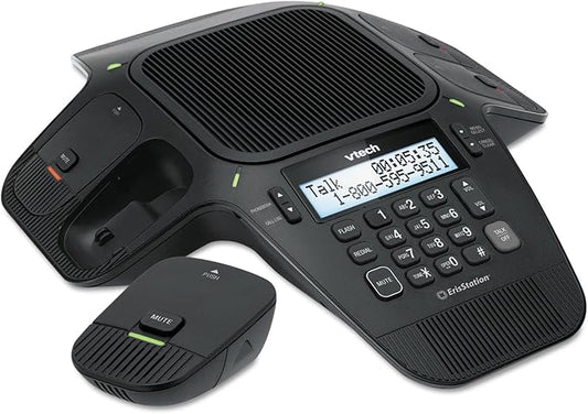 VTech VCS704 ErisStation DECT 6.0 Conference Phone with Four Wireless Mics Using Orbitlink Wireless Technology,Black