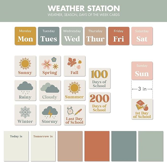 The Ultimate Classroom Calendar Pocket Chart for Kids - Beautiful Calendar with Educational Cards for Easy Learning - Fun Boho Classroom/Teacher Must Have Supplies That Fits Nicely w/Any School Decor