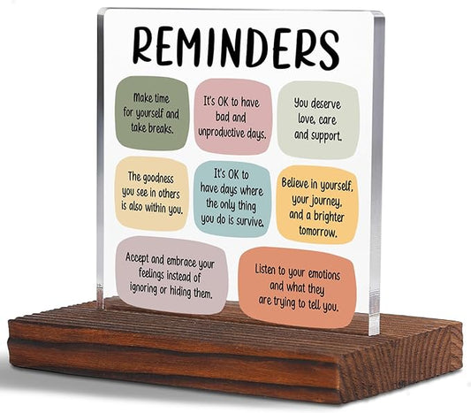 Reminders Psychology Student Graduation Gift Clear Desk Decorative Signs, Psychologist Gifts for Students, School Counselor Teacher Mental Health Awareness Therapist Office Decor Plaque TZD66