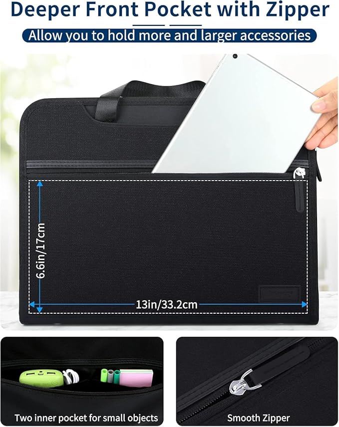 Sooez Heavy Duty Accordion File Organizer with Hidden Handle, Portable 12 Pockets Expanding File Folders, Cloth Monthly Bills Receipt Organizer for Letter/A4, School Classroom Home & Office Supplies