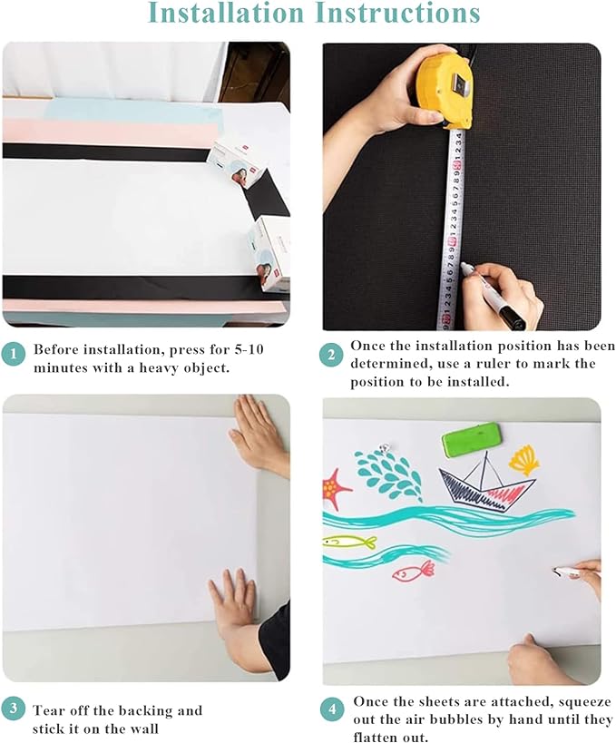 Magnetic Dry Erase Whiteboard Paper, 47" x 60" Self Adhesive Whiteboard for Wall, Easy to Write and Clean Dry Erase Board for Kids, Office, Home, with Marker, Magnetic Eraser and Magnets