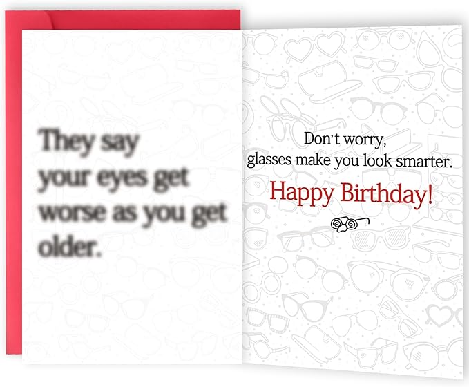 Funny Birthday Card Gift for Him, Her, Husband, Wife, Dad, Mom, Friends – 'Glasses Make You Look Smarter' – Cute Birthday Gift for Eyeglass Wearers, Happy Birthday Card