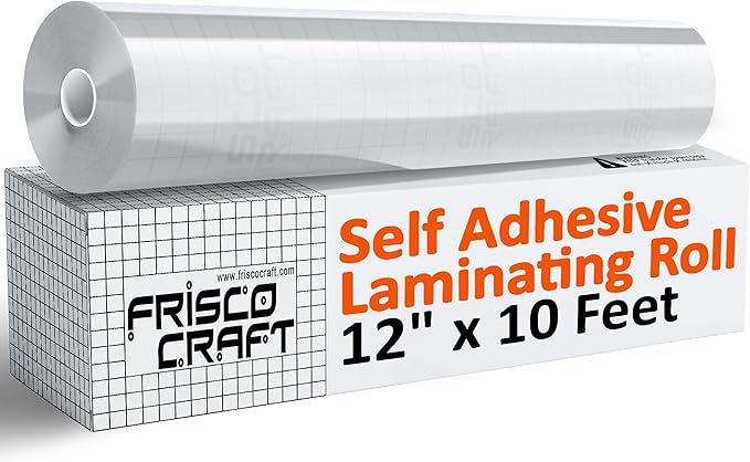 Frisco Craft Transparent Self Adhesive Laminating Roll - Self Laminating Sheets for Decals, Sticker, Photos & More - No Heat Sealing, Glossy, Clear Sheets (12" x 10 ft)
