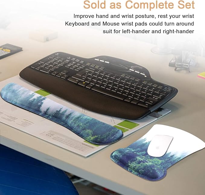 iCasso Keyboard Wrist Rest and Mouse Wrist Rest Pad, Made of Memory Foam, Ergonomic Support, Easy Typing and Relieve Wrist Pain, Perfect for Gaming, Computer, Office, Laptop (D-Forest)