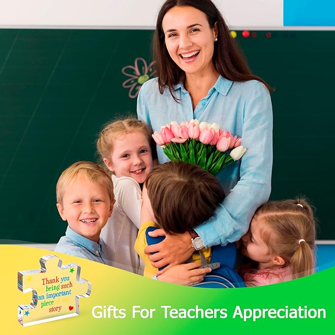 Teacher Appreciation Gifts for Women, Men - Thank You Engraved Acrylic Block Puzzle 4.1 x 3.5 inch - Heartwarming Teacher Gift - Cute Student Teacher Gifts - Novelty Daycare Teacher Gift
