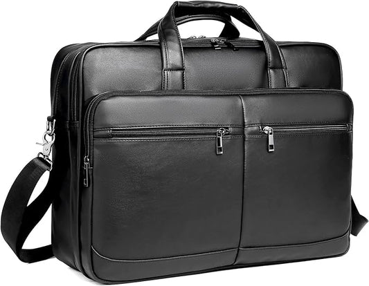 seyfocnia Men’s Leather Messenger Bag, 17.3 Inch Laptop Briefcase Satchel Computer Shoulder Bag Business Handbag-Black