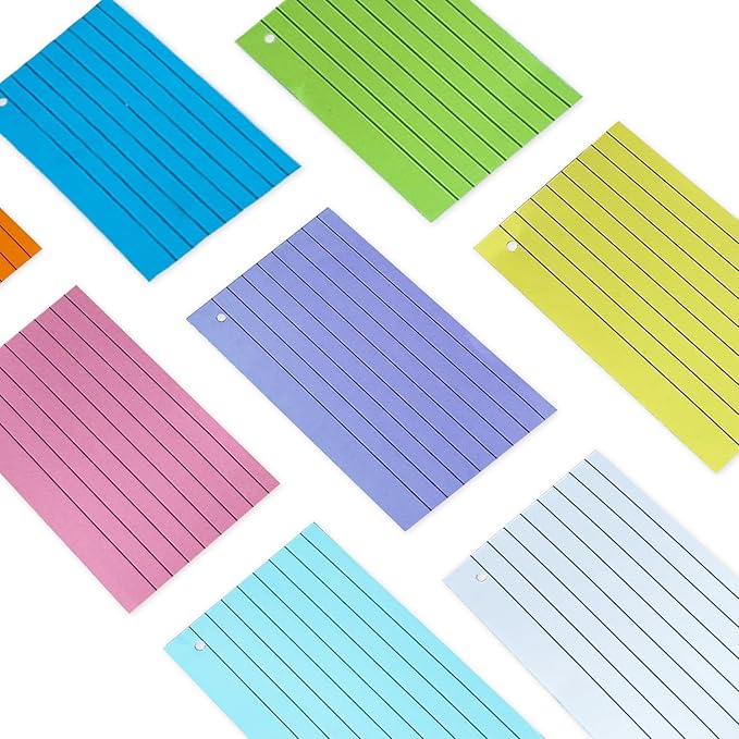TFLFL Index Paper Cards 3x5 Inch, 1200PCS Flash Cards, Thin Note Cards Paper 8 Colors Ruled Index Cards, Assorted Lined Colored Flashcards, Study Card Memo Scratch Pad for Home Office School