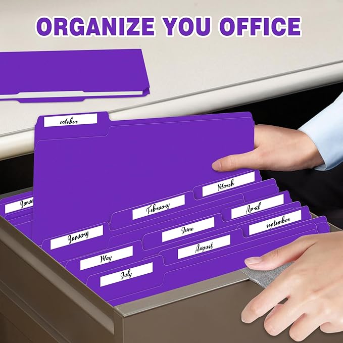 File Folders,IntoJoy 120 Pack Colored File Folder Letter Size, 1/3 Cut Tab Filing Folders for Office School Business File Document Organization,Purple