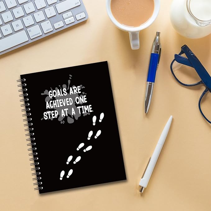 YAZMEEN Inspirational Blank Spiral Notebook（160 Pages） Goals are Achieved One Step at A Time Hardcover Sketchbook Encouragement Notebook Journal Funny Birthday Gift for Teen Teacher Student Coworker