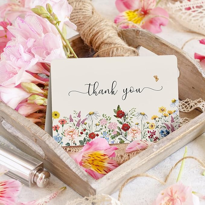 Artoid Mode 36 Pack Wildflower Thank You Cards Vintage Flower Greeting Cards Gift With Envelope Sticker Blank Note Cards for Birthday Wedding Baby Shower Bridal Shower, 4 x 6 Inch