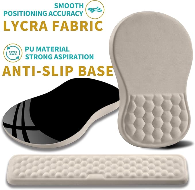 Hokafenle 2 in 1 Ergonomic Mouse Pad Wrist Support & Wrist Rest for Computer Keyboard Set, with Relieve Carpal Tunnel Pain Massage Bulge and Full Memory Gel Design (2In1 Set, Apricot)