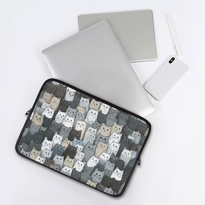 Cartoon Cat Printed Computer Bags for Laptops, Water Resistant 13 Inch Laptop Bag Laptop Briefcase Travel Case for Women Men Teens, Compatible with Most Laptops