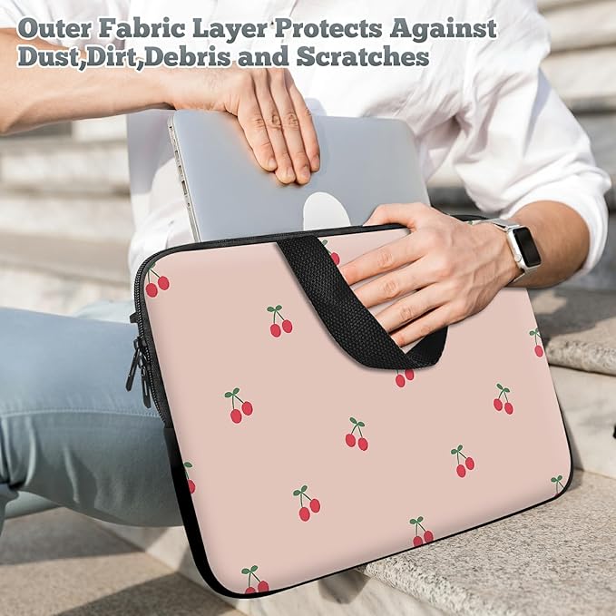 Universal Laptop Sleeve Tablet Case 12 inch, Pink Cherry Slim Carrying Case Durable Handbag Travel Laptop Bag for Surface Pro 9 8 7/Laptop Go 2 3, MacBook Air 11/12