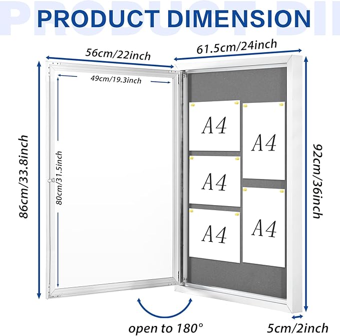 SWANCROWN Outdoor Lockable Gray Fabric Bulletin Board Shatter Resistant Display Cases Wall Mount Message Board with Swing Door,36x24 inches