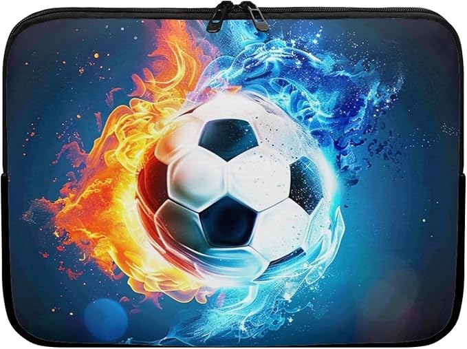 Water and Flame Football Laptop Sleeve for Boys Men 15 inch Lap Top Case Portable Laptop Protector Zippered Pouches with Humanize Design Computer Carrying Case Soccer Briefcase
