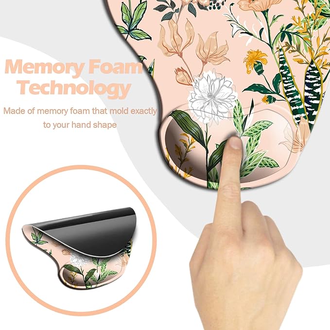 Ergonomic Mouse Pad with Wrist Support,Mouse Pads with Non-Slip PU Base for Home Office Working Studying Easy Typing & Pain Relief Pink